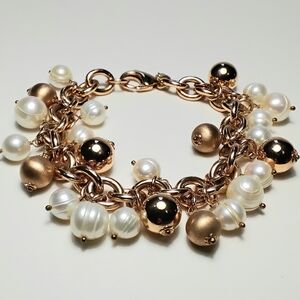Honora Pearl And Bronze Charm Bracelet 8"